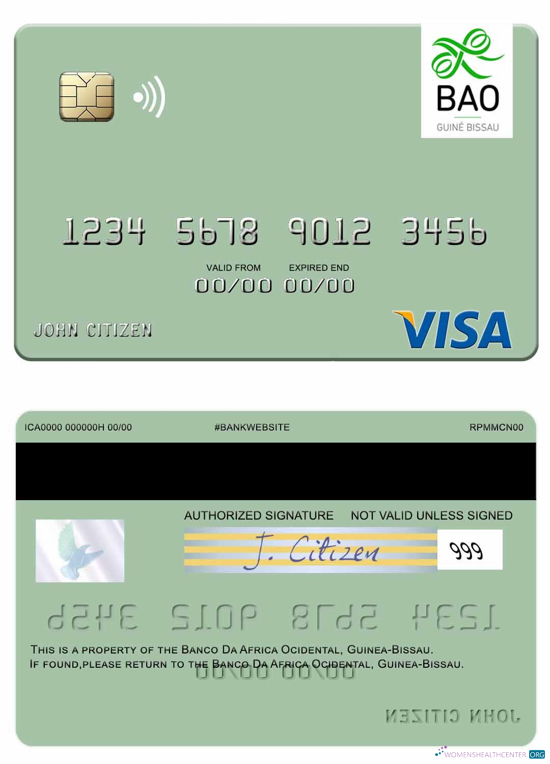 Download Guinea Bissau Banco Da Africa Ocidental visa debit card Photoshop template